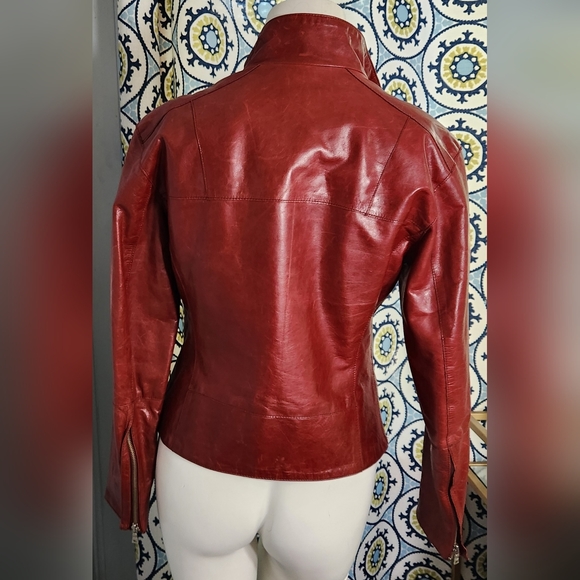 Andrew Marc Red Leather Coat - Picture 2 of 3